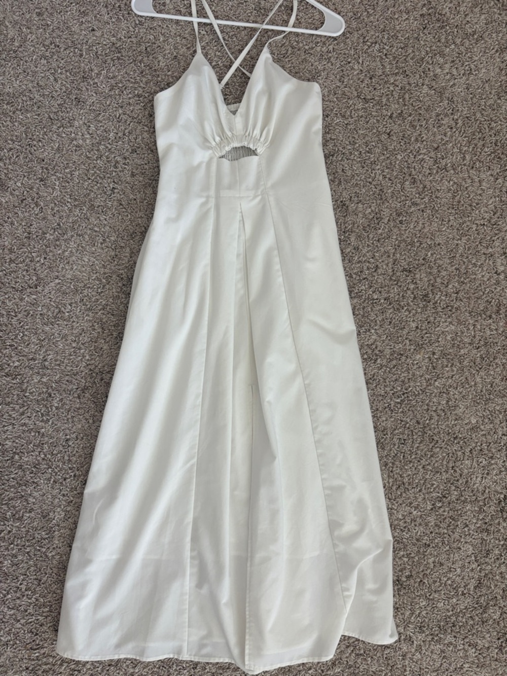 White Satin Spaghetti Strap Maxi Dress with Front Cutout